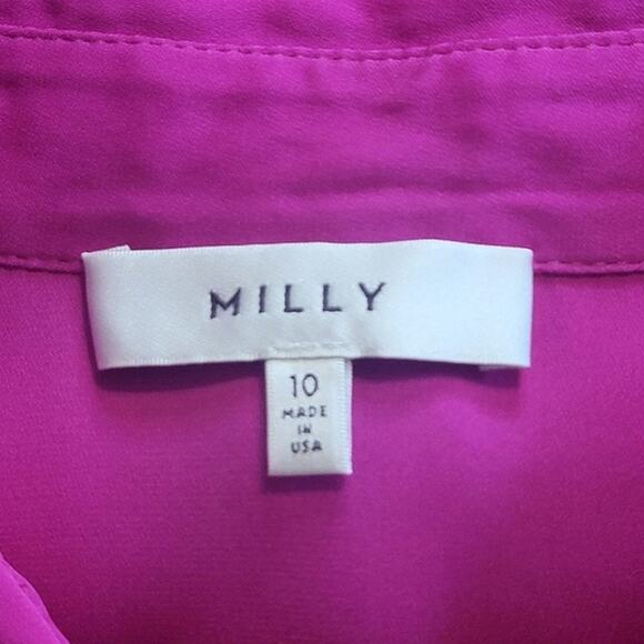 MILLY Silk Button Down Long Sleeve Fuchsia Pink Purple Blouse Size 10 - Picture 13 of 15